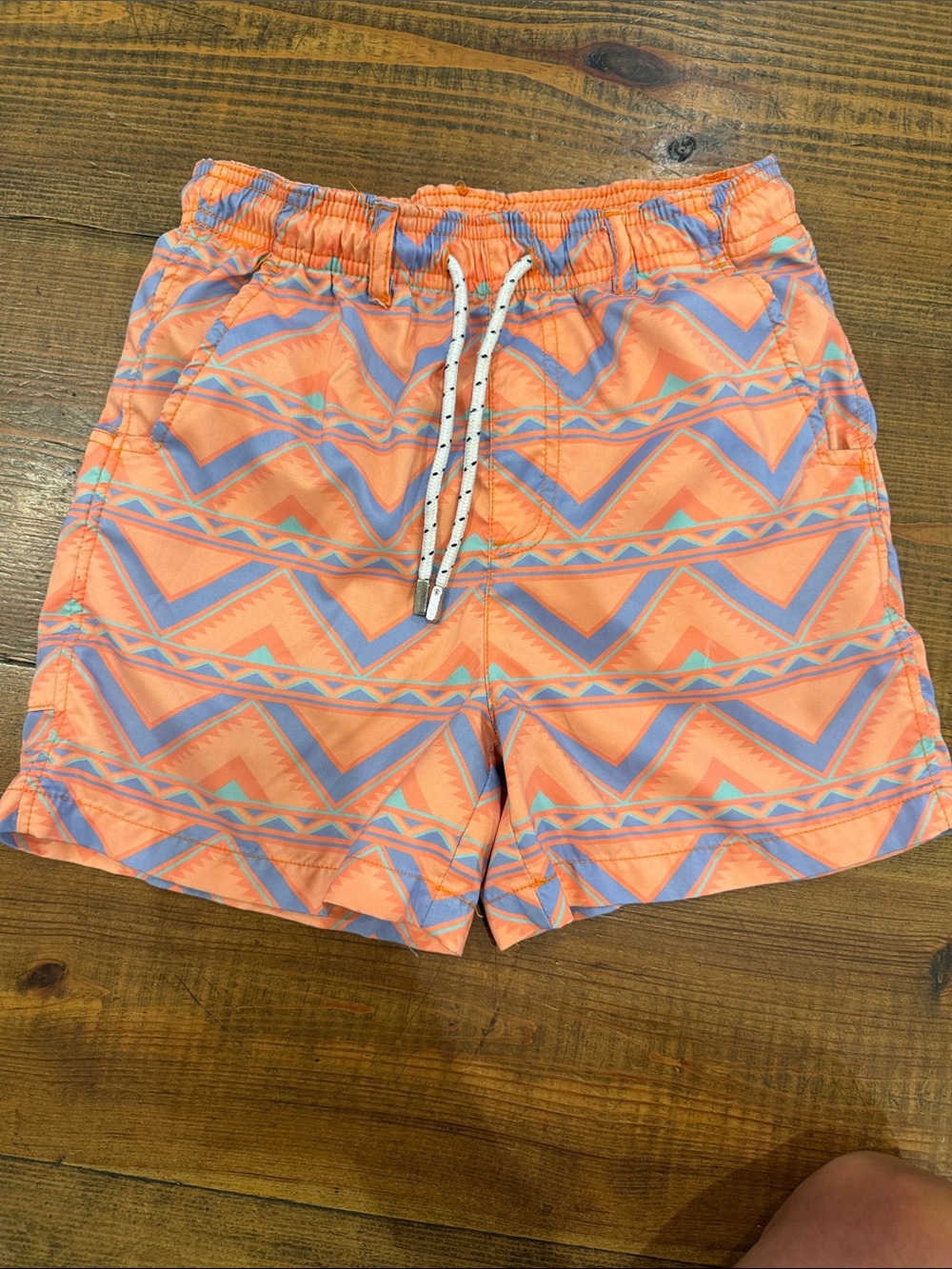 Southern Marsh Kids Orange and Light Blue Geometric Swim Trunks